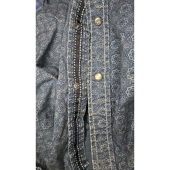 Rock & Roll Cowboy Western Shirt, Pearl Snap, Sz Large, Geometric Denim Blue - Picture 9 of 9